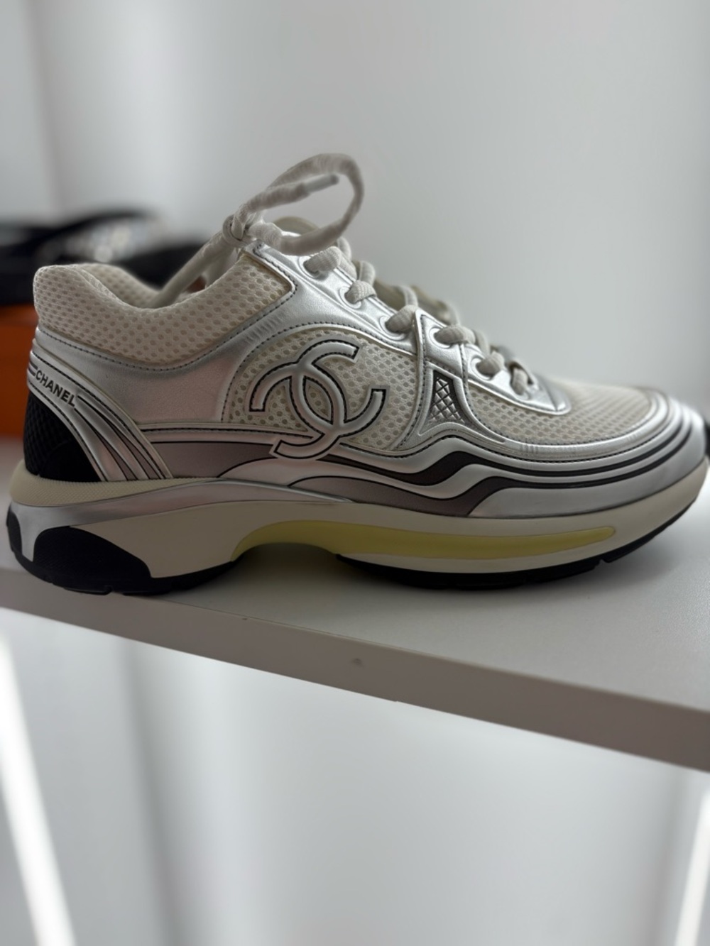 CHANEL White & Silver CC-Accent Women's Sneakers